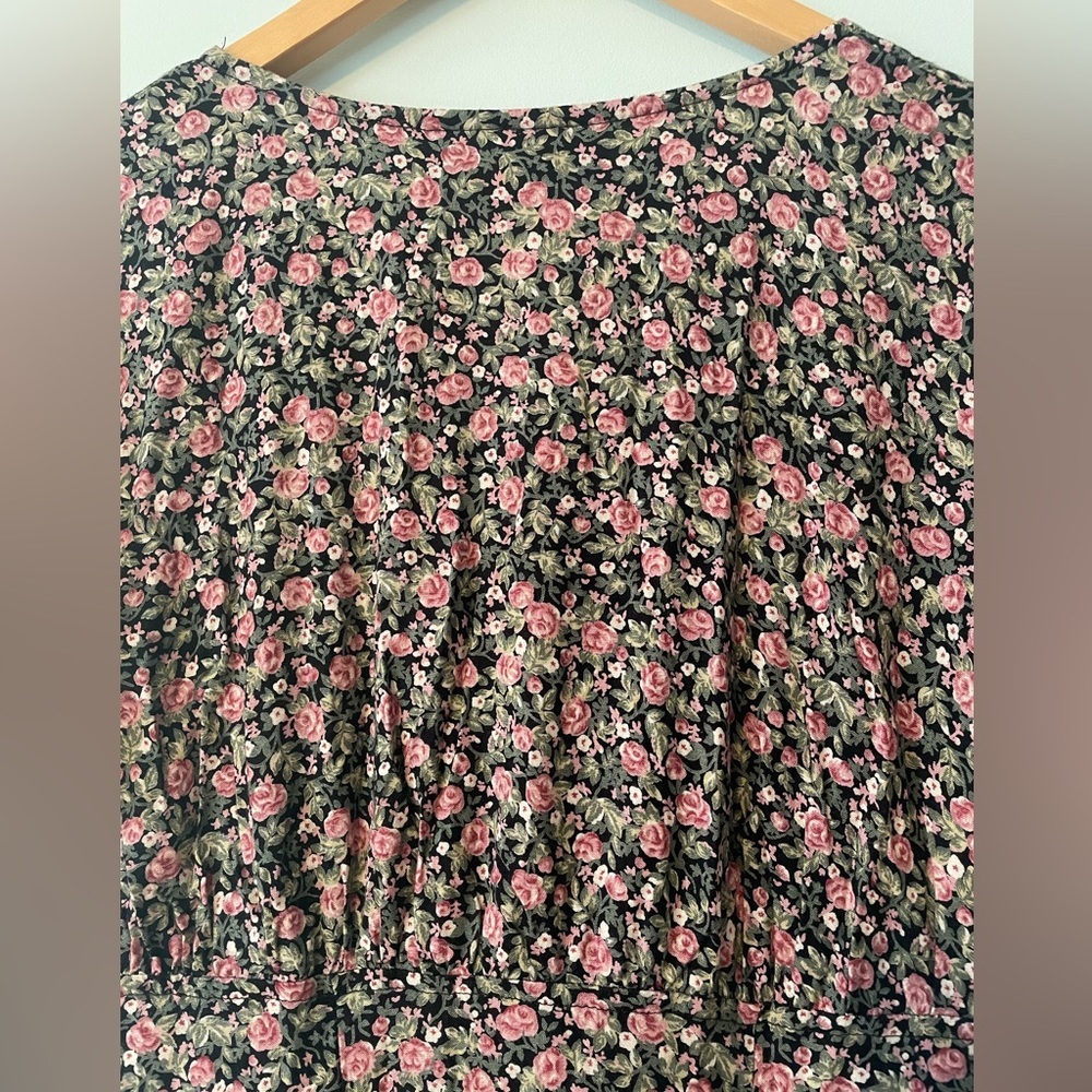 Vintage Black Floral Maxi Dress with Pink and Green Prints - Picture 12 of 13